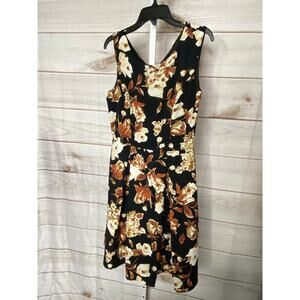 Brand New Yellow Star Women's Small Black Floral Fit and Flare Lined Mini Dress